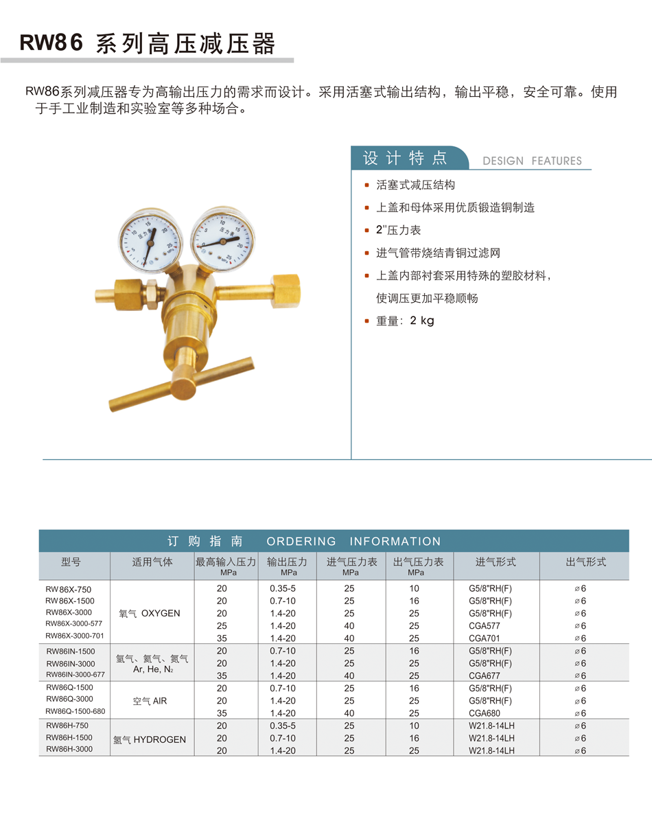 RW86系列高压减压器;RW86;高压减压器